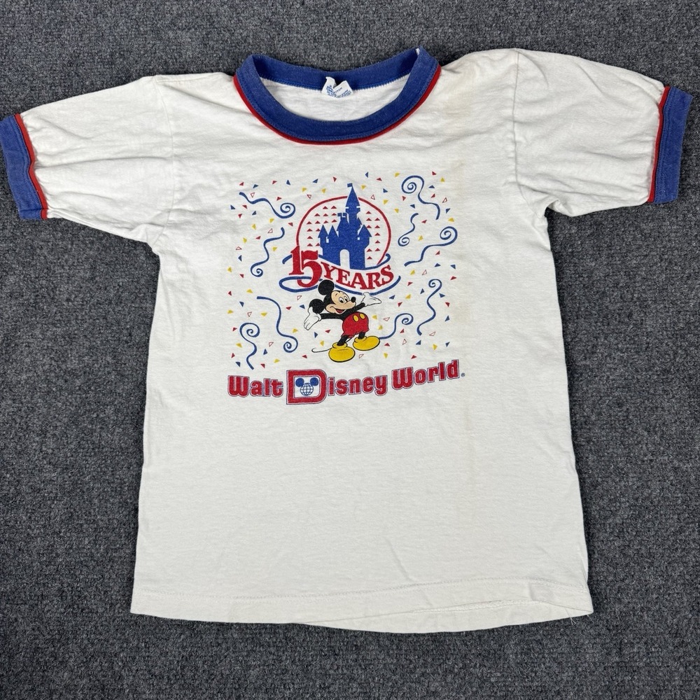 Vintage 1986 Disney World 15th Anniversary Ringer T-Shirt L Walt Disney‎ Mickey